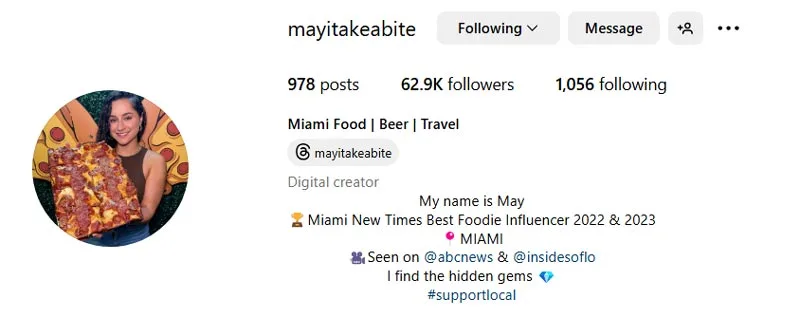 Micro Female Food Influencers in Miami
